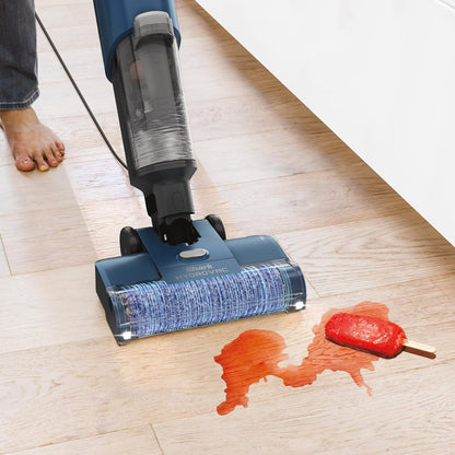Shark HydroVac Vloerreiniger met Snoer, Antimicrobiële Borstelrol, Geur-Neutraliserende Multi-Oppervlakte Oplossing & 7,6m Snoer, Zelfreinigend, Zuigt & Dweilt Natte & Droge Vlekken, Blauw WD100EU