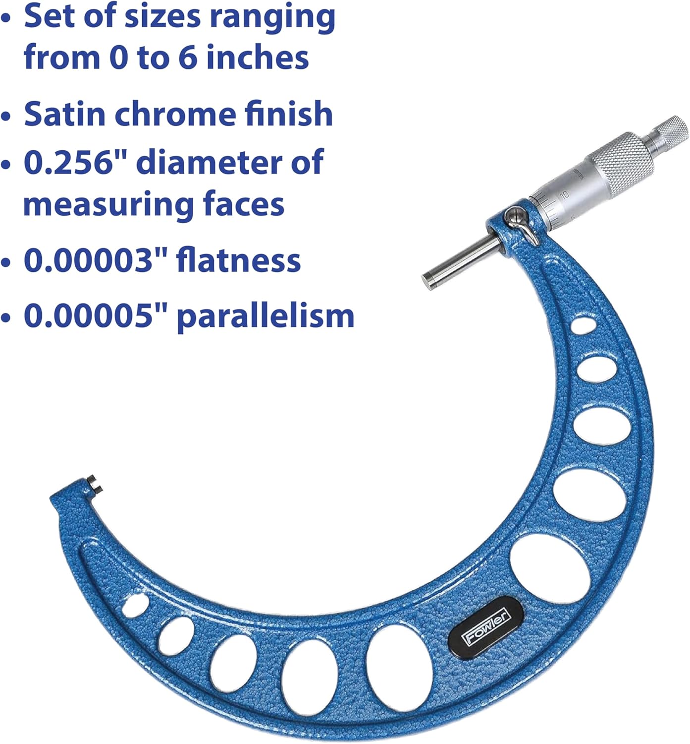 Fowler 52-215-006-1 inch micrometer met satijnen chroom afwerking, 0-6 inch meetbereik, 0 inch afstudeerinterval, set van 6, met volledige garantie van één jaar