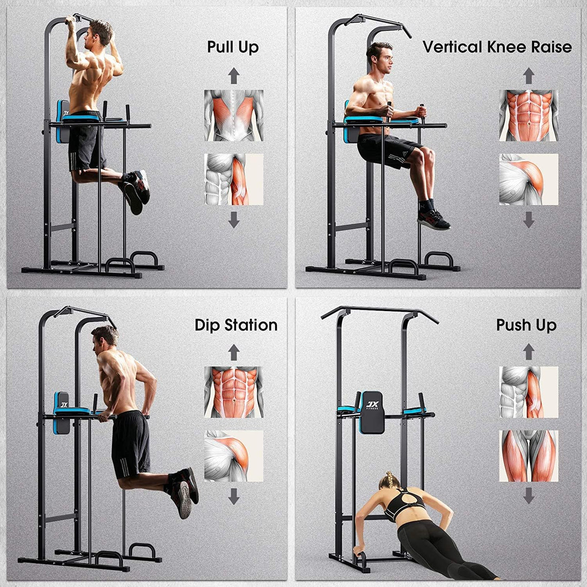 JX Fitness Power Tower Multifunctional Fitness Training Device with Pull-Up Bar for Push-ups, Pull-Ups, Dips, Abdominal Training - QUORE