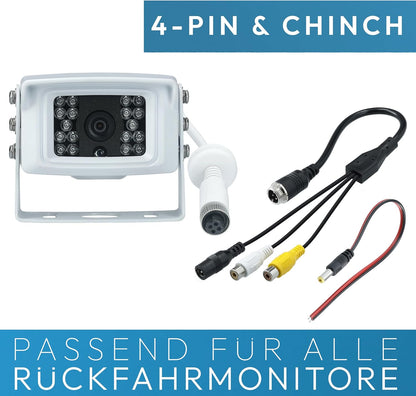 VSG 24 23132 Transporter achteruitrijcamera, Heavy Duty, camera incl. adapterkabel, 600TV resolutie, nachtzicht, 120° hoek, 12 V, IP67 - wit