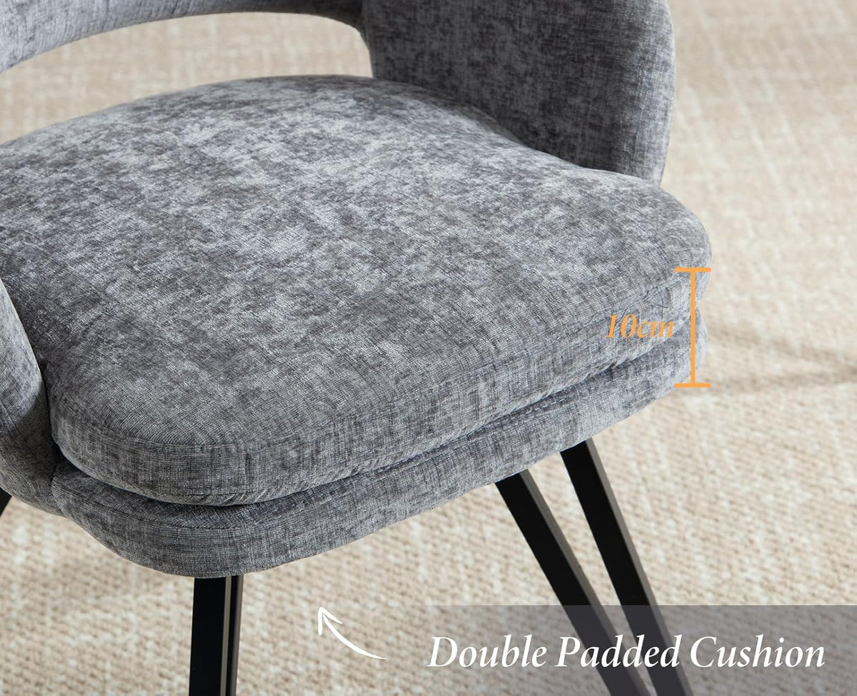 chairus Swivel Dining Chairs, Set of 2 Chenille Fabric Kitchen Chairs, Upholstered Dining Room Chair (Grey) - QUORE