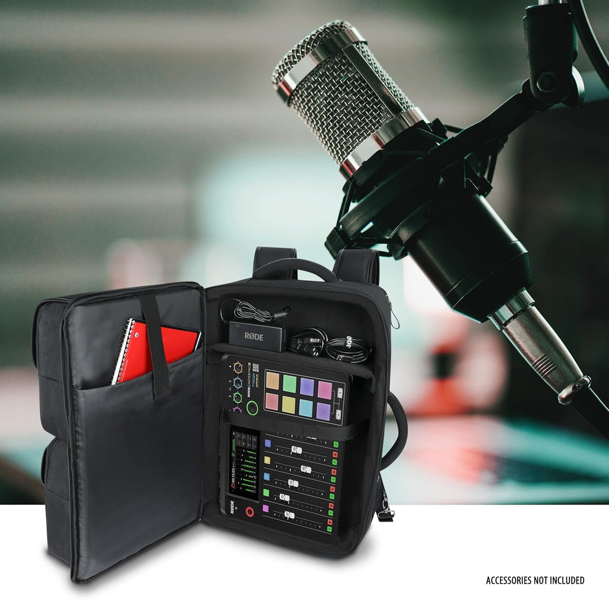 GOgroove Audio Mixer Rugzak - Podcast Mixer Case Compatibel met RODECaster Pro, RODECaster Pro II, microfoons, hoofdtelefoons en meer podcastapparatuur met aanpasbare en krasbestendige binnenkant,