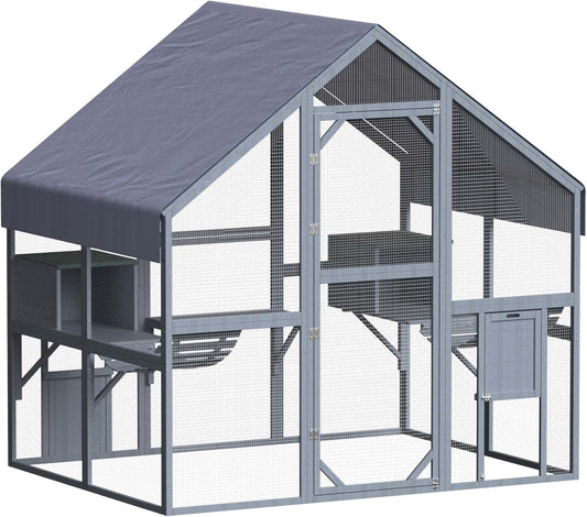 Wiltec kattenren 140 x 187 x 187 cm, buitenverblijf voor katten, speelkooi van dennenhout, kattenkooi voor speelruimte voor katten en huisdieren, kattenvolière met waterdicht dak