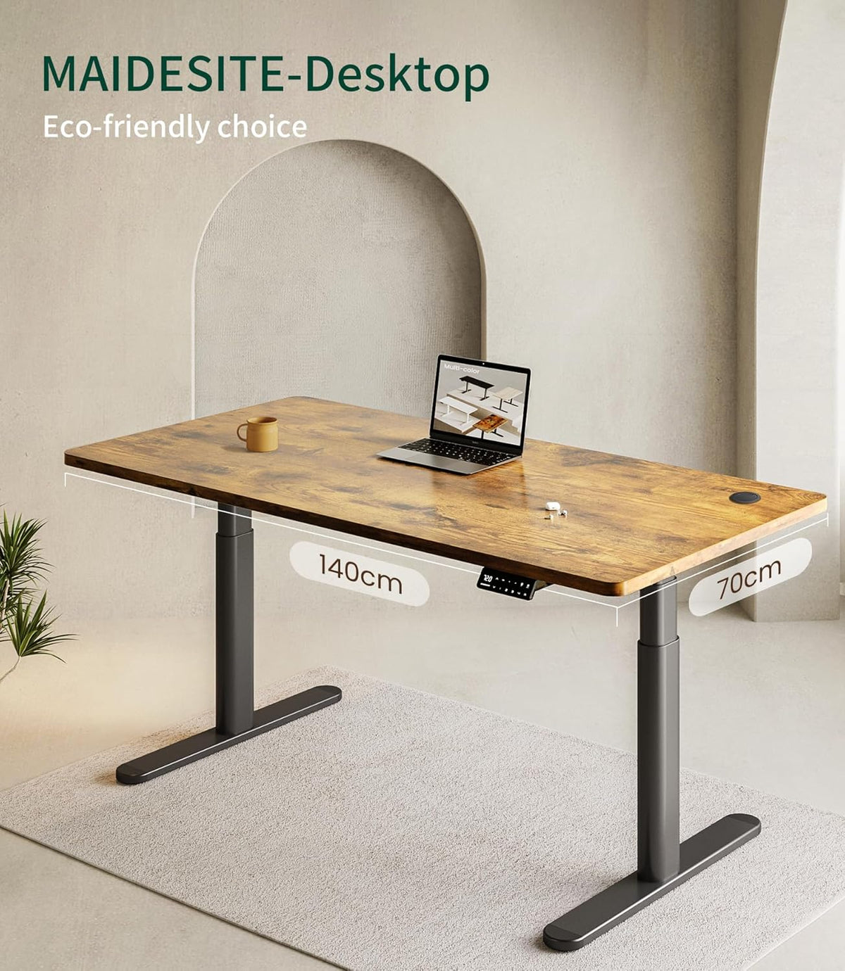 MAIDeSITe Tabletop 140x70cm Desktop 25mm Thick - DIY Stable Desktop - Perfect For Height Adjustable Desks - QUORE