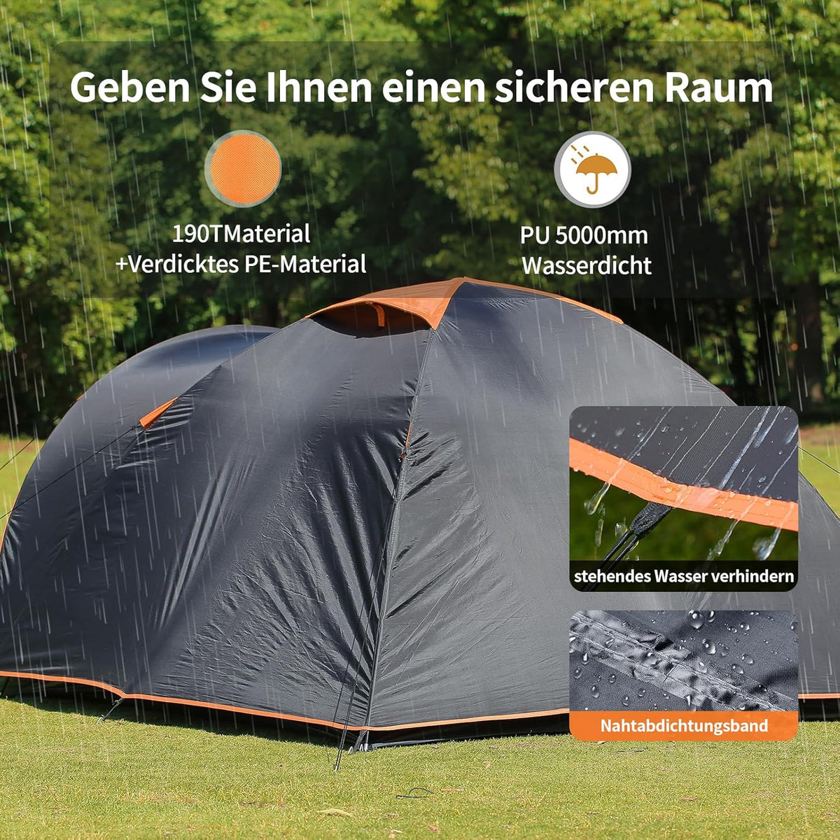 EchoSmile 4-persoons campingtent, 3-4 seizoenen, waterdicht, 5000 mm, koepeltent met voortent, lichte wandeltent, outdoor iglu tent, festivaltent