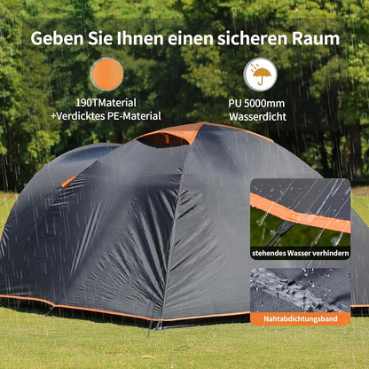 EchoSmile 4-persoons campingtent, 3-4 seizoenen, waterdicht, 5000 mm, koepeltent met voortent, lichte wandeltent, outdoor iglu tent, festivaltent