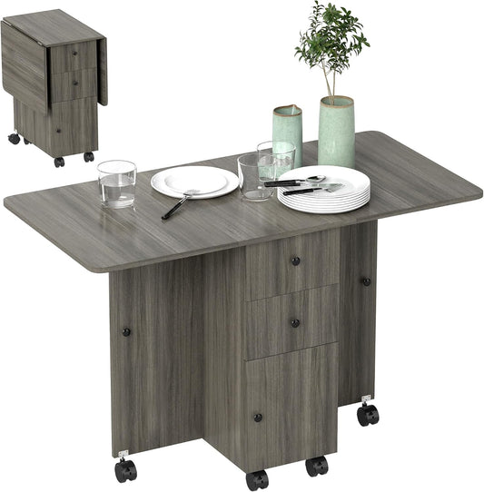 HOMCOM Keukentafel, opvouwbaar, 2 opklapbare dienbladen met 2 laden, 1 kast en 1 opbergrek, 120 x 60 x 76,5 cm, donkergrijs