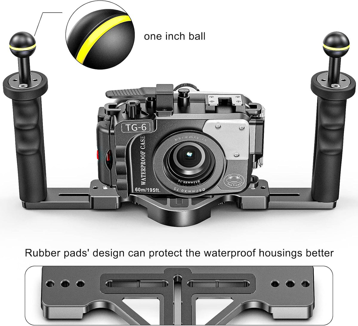 Sea frogs Aluminium Duiken Handvat Tray Beugel Dual Handheld Hand Grip Video Stabilizer Draagbare Balancer Houder Met Bal Adapter TS-7
