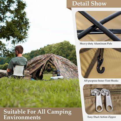 FREE SOLDIER Campingtent, outdoor, ultralichte eenpersoonstent in camouflage, outdoor-camping, 1-persoonstent, avontuurtent, eenvoudig op te bouwen en te dragen, muggenbescherming, waterdicht