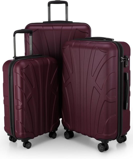 Suitline Kofferset 3 delig ABS harde schaal handbagage 55 cm middel 66 cm groot 76 cm uitbreidbaar met TSA slot 4 dubbele wielen telescopische handgreep, Bourgondië