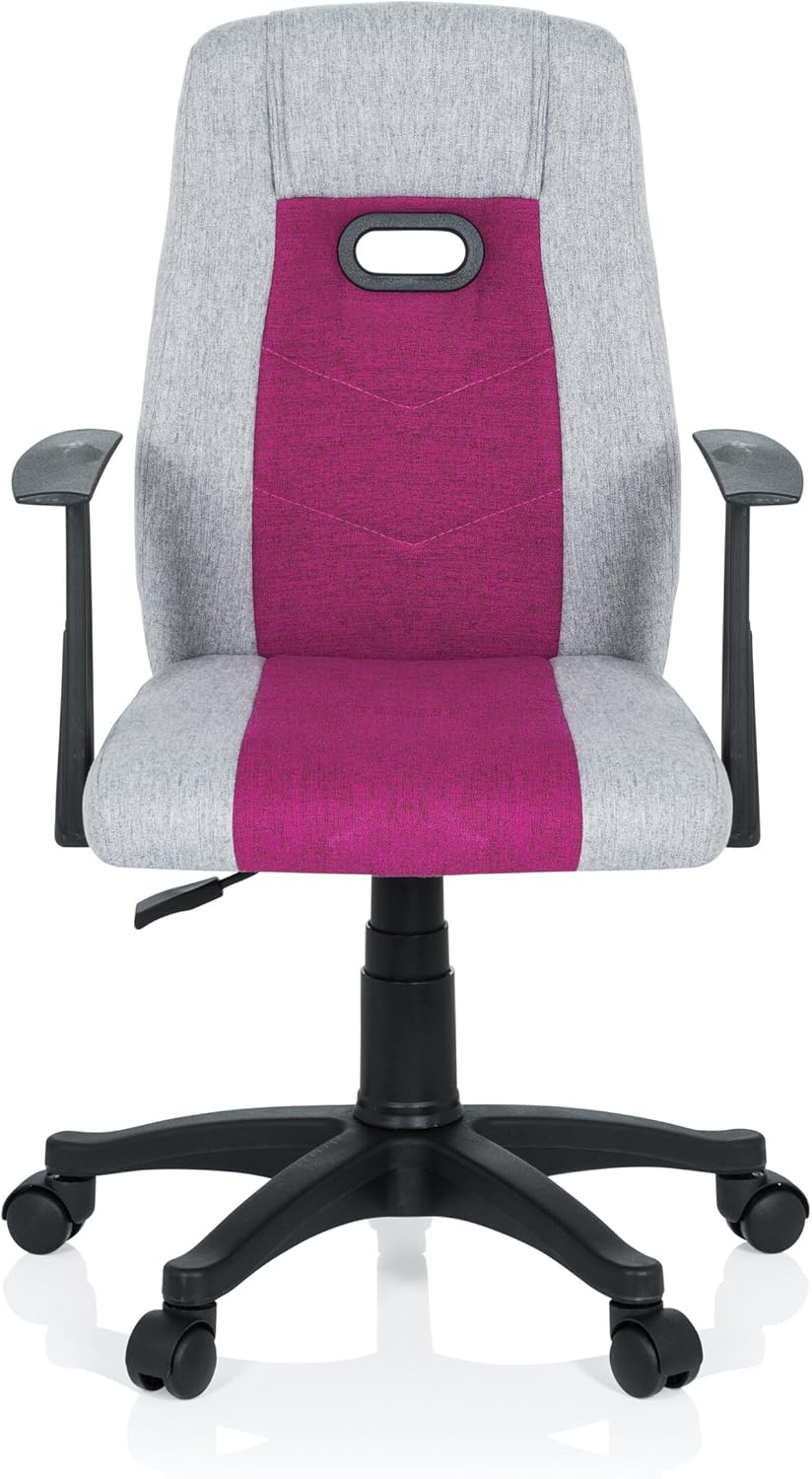 hjh OFFICE 670930 kinderbureaustoel KIDDY EXTRA stof grijs/pink met armleuningen comfortabele bekleding kinderstoel bureau chair