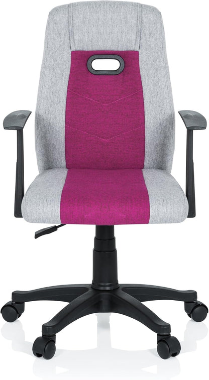 hjh OFFICE 670930 kinderbureaustoel KIDDY EXTRA stof grijs/pink met armleuningen comfortabele bekleding kinderstoel bureau chair