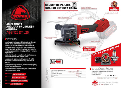 Haakse slijper Ø 125 mm, 18 V, met motor BRUSHLESS, AGB 125 DT L20