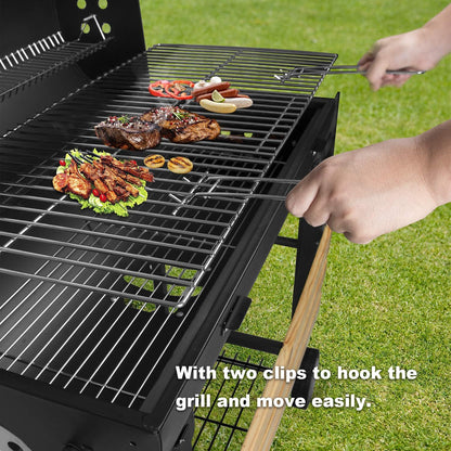 Barbecuewagen, houtskoolgrill, houtskool met wielen, antraciet staande grill, grillhaard incl. geïntegreerde thermometer en ventilatieschuiver, tuingrill, grilloppervlak: 70 x 38,5 cm