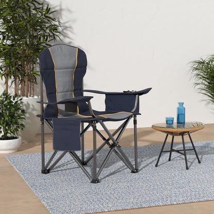HIGH POINT SPORTS Oversized draagbare campingklapstoel, opvouwbare buitenstoelondersteuning 400 pond, arm gazonstoel met bekerhouder en koeltas voor volwassene, blauw
