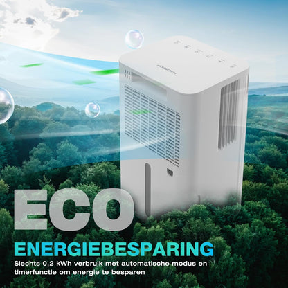 HAUSHOF Luchtontvochtiger 12L/Dag, Elektrische Ontvochtiger met 2L Tank en LED Display, 3 Modus, Dehumidifier voor Slaapkamer, Kelder, Badkamer, Verwijderd Damp