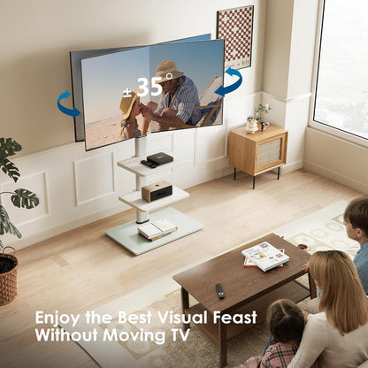 Tv-Vloerstandaard Wit – Tv Standaard – Tv Stand – Universele Tv Standaard – Vrijstaande Tv Standaard – Voor 32-60 Inch Tv met 3 Planken, Draaibaar Tot 70°