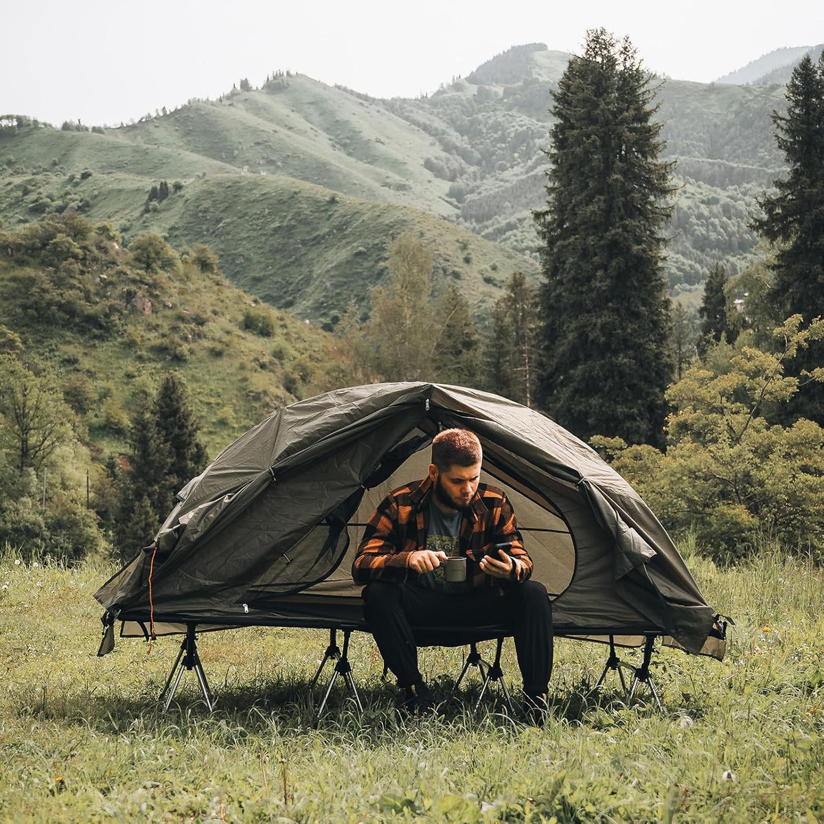 Night Cat Off Ground Tent: 1 Persoon Tent met Kampeerbed voor Vissen Wandelen Camping