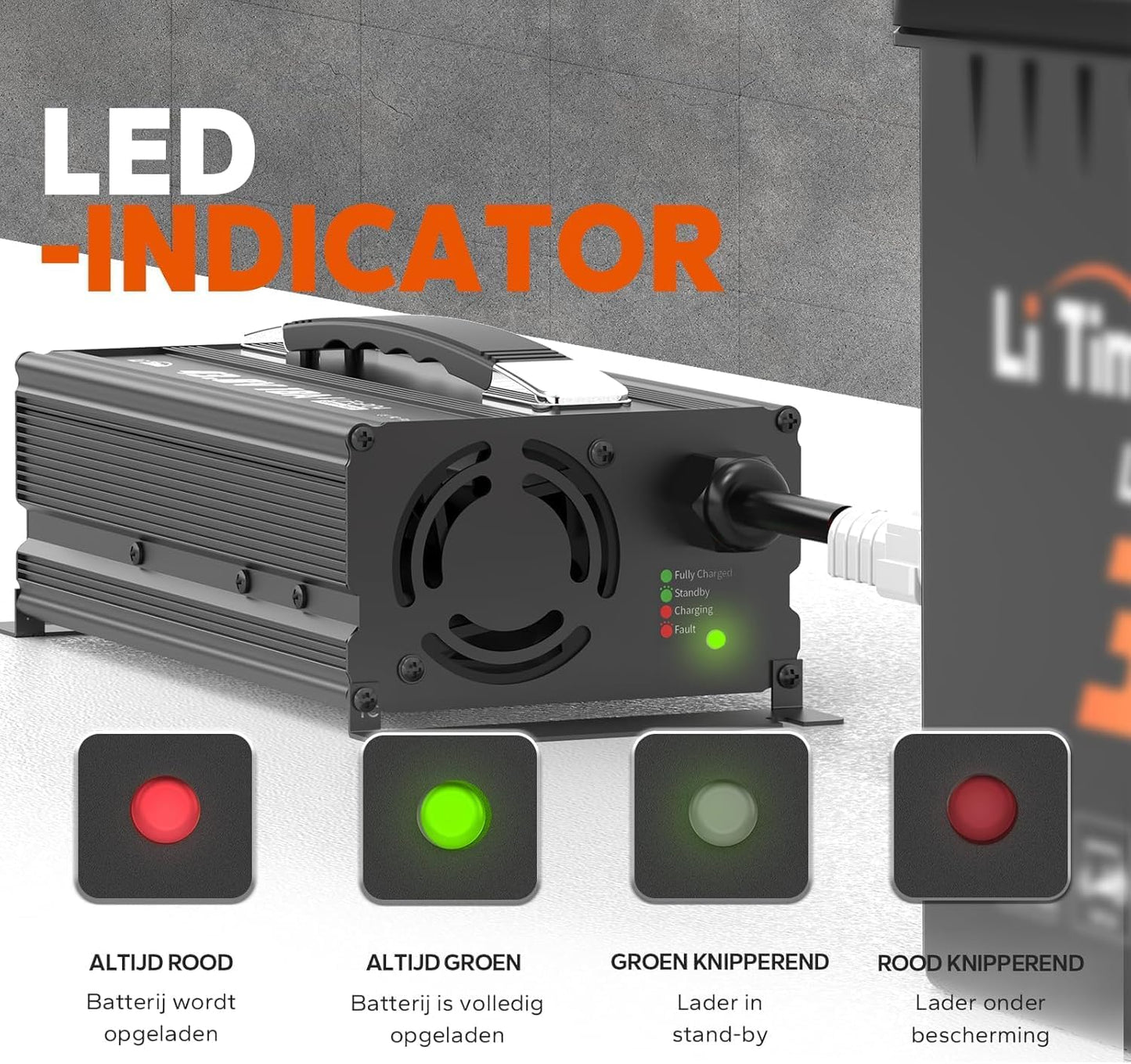 LiFePO4 Oplader – Lithium Batterijlader – Acculader – Smart Charger – 36 V 18 A – 43,8 V Laadspanning – Meervoudige Veiligheidsbescherming met LED-Display