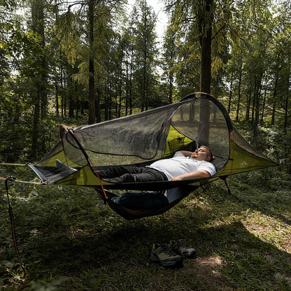 Night Cat Camping Hammock Tent: 1 Person Flat Bottom Hammock with Waterproof Mosquito Net for Bivouac Hiking Garden