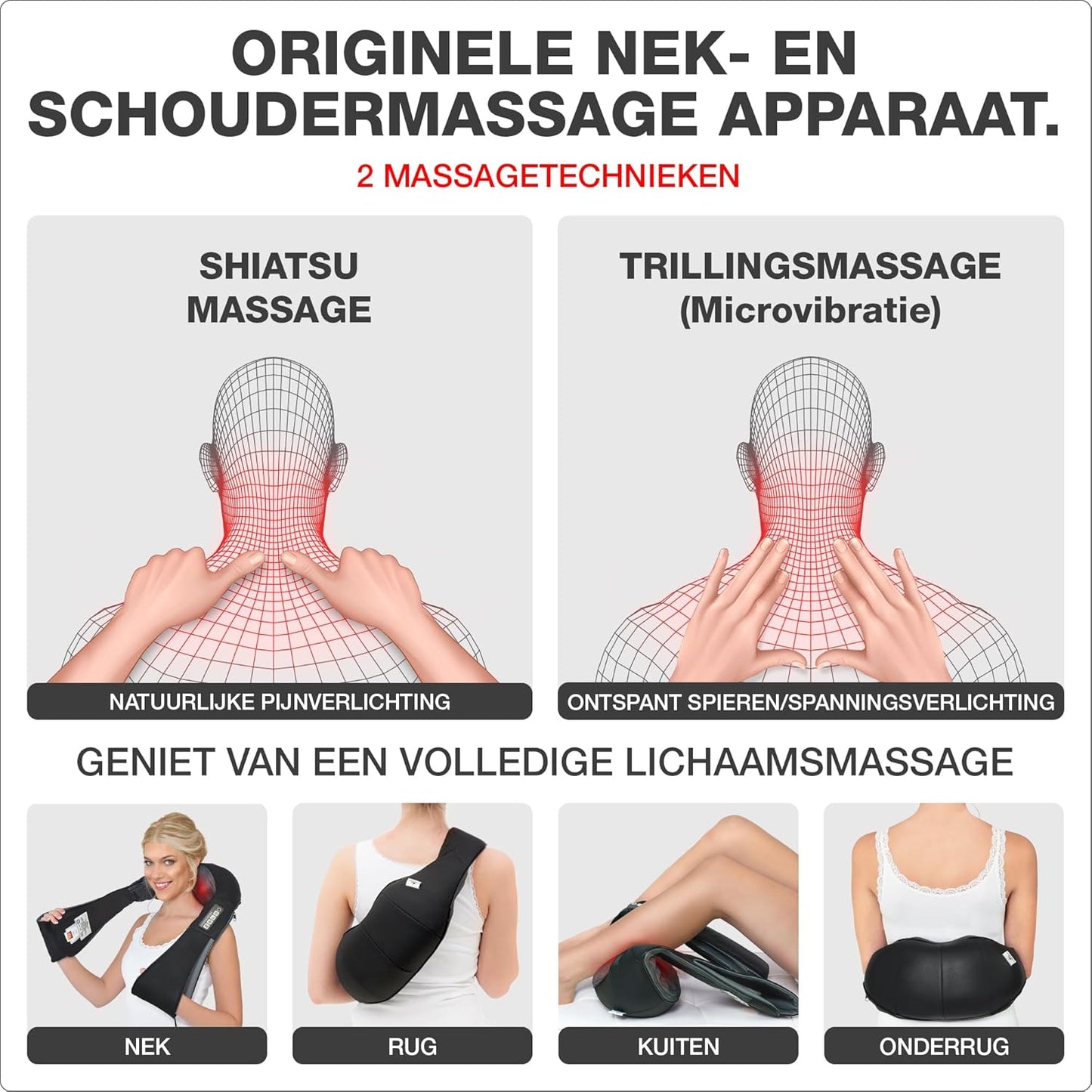 Nekmassageapparaat Donnerberg® | 7 jaar garantie | Shiatsu massageapparaat voor nek rug en schouder | Massage apparaat met warmte en vibratie | Diep 4D Knedende Massager voor Spierpijnverlichting