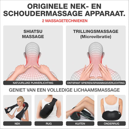 Nekmassageapparaat Donnerberg® | 7 jaar garantie | Shiatsu massageapparaat voor nek rug en schouder | Massage apparaat met warmte en vibratie | Diep 4D Knedende Massager voor Spierpijnverlichting