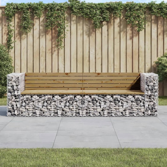 Gecheer Gabions Garden Bench 244 x 71 x 65.5 cm Impregnated Pine Wood Gabion Wall for Courtyard Landscaping Pool Edge 3196241 - QUORE