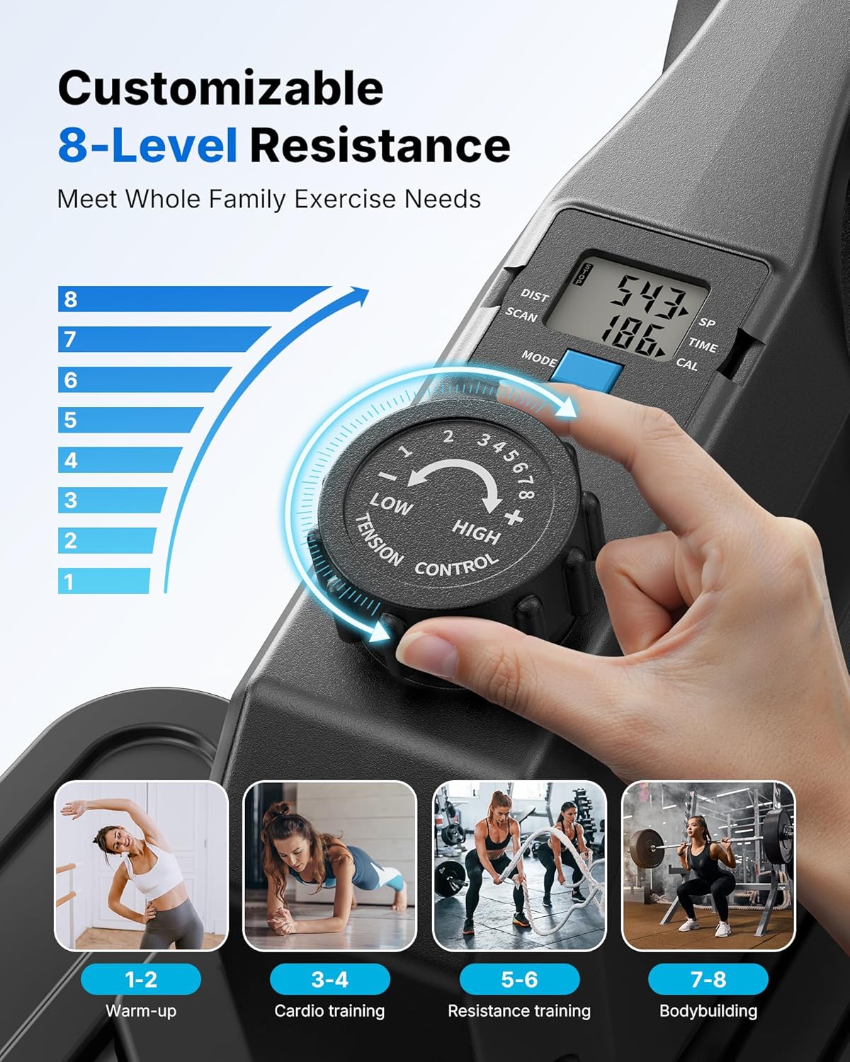 MERACH Mini Elliptical Trainer for Home, Undertable, Electric Cross Trainer with 8 Resistance Levels, Large Pedals, LCD Display, Silent and Portable for Seniors and Adults - QUORE