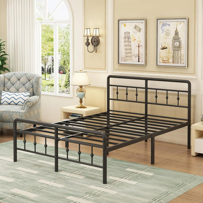 EMODA Metalen Bedframe 160 x 200 cm met Hoofdeinde en Voetenbord, Heavy Duty Bedframe 46 cm hoog met stalen lattenbodem, Eenvoudige montage, Geluidsvrij, Zwart