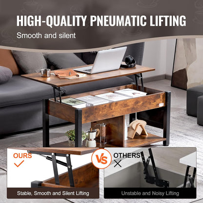 Koffietafel - Table - Coffe table - Living Room Table - Lift Top salontafel - tafel met extra opbergruimte - omklapbare salontafel voor de woonkamer - 41.7in - Bruin - 47.51lbs