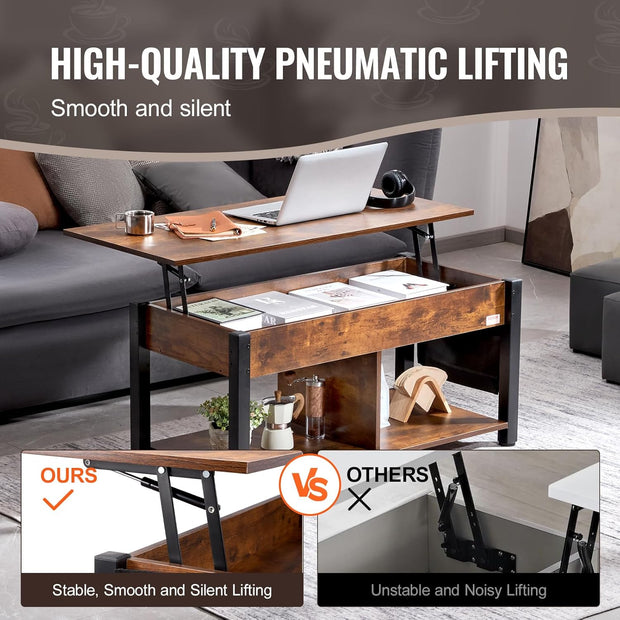 Koffietafel - Table - Coffe table - Living Room Table - Lift Top salontafel - tafel met extra opbergruimte - omklapbare salontafel voor de woonkamer - 41.7in - Bruin - 47.51lbs