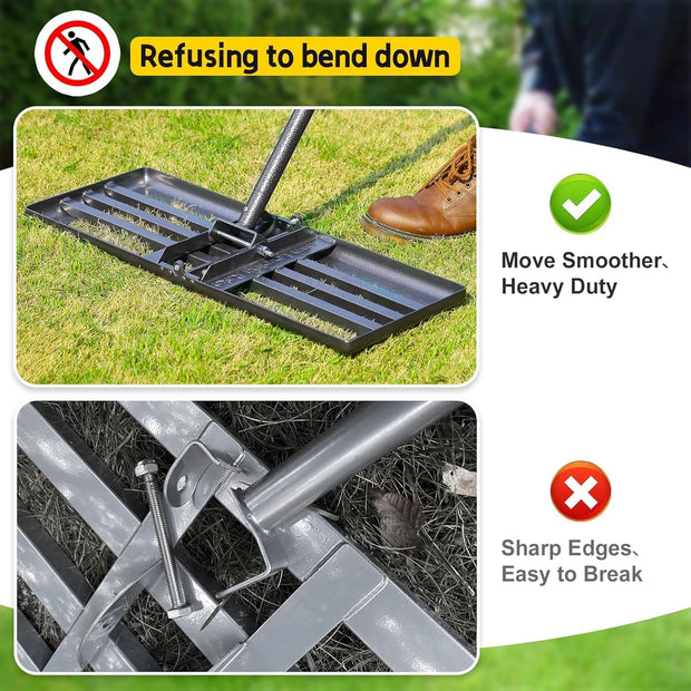 Egaliseerhark, 66 x 25 cm nivelleringshark voor gazon, zware belasting, 5 ft gazonniveaugereedschap, verstelbare handgreep, gazonnivellering voor tuin, tuin