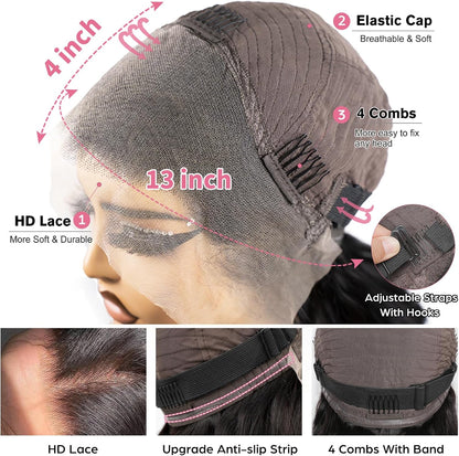 Damespruik van echt haar – Zwarte pruik – Echthaarpruik – Kanten front pruik – Body wave pruik – Lijmloos – 180% dichtheid