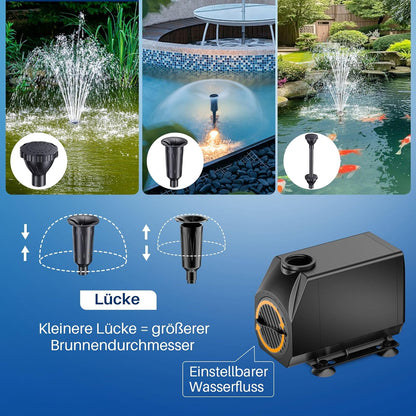 Biling Vijverfilterpomp met uv-zuiveraar, stil, 2500 l/u, all-in-one vijverpomp, complete set met filter, inclusief 3 fonteinsproeiers, voor tuinvijvers tot 3000 liter vishouderij en algenbestrijding