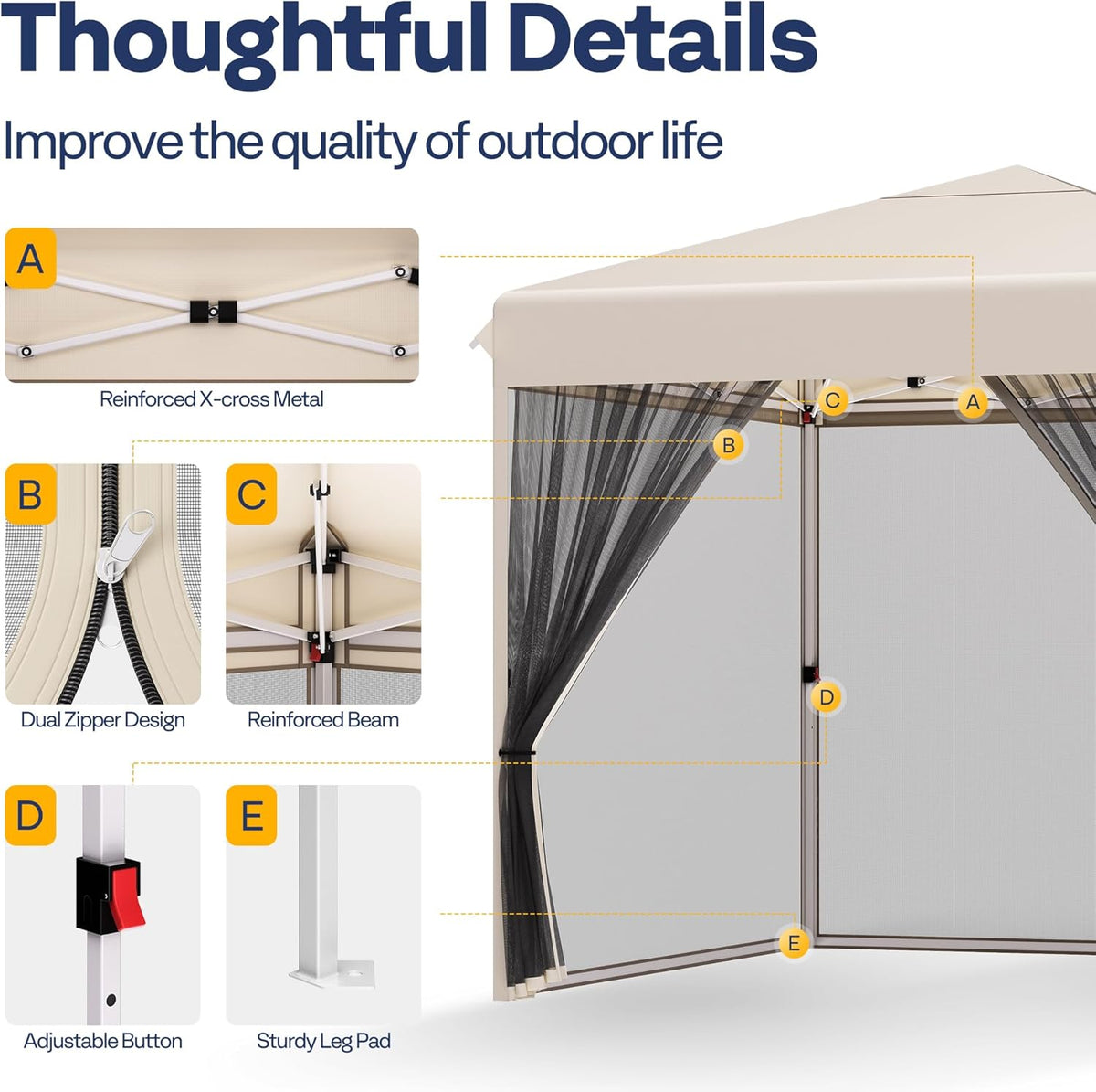 VIVOHOME 3x3m Pop-Up Paviljoen Waterdichte Draagbare Gazebo Buiten Luifel Tent met Muggennet 2 Ritsdeuren en Roltas voor Tuin Camping Picknick Feest Evenementen