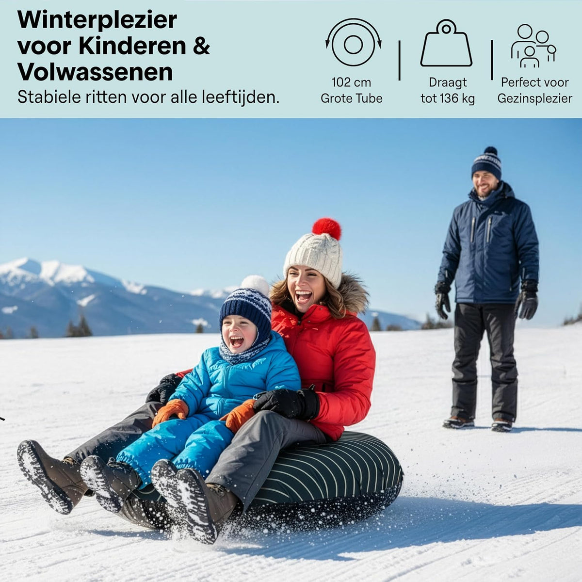 SereneLife Sneeuwband – Opblaasbare Snow Tube voor Skiën & Rodelen, 102/100/122 cm, Harde Kunststof Bodem, Rubber Binnenband, Oxford Cover, Sleepkoord, Ideaal voor Wintersport - QUORE