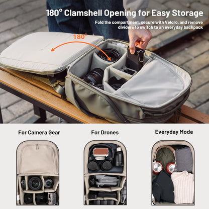 PGYTECH OneGo Lite Camera Rugzak 16L - Lichtgewicht Camera Tas Compatibel met Sony/Canon/Nikon/DSLR/SLR Mirrorless Camera's - Waterbestendige Rugzak voor Stads- en ReisFotografie