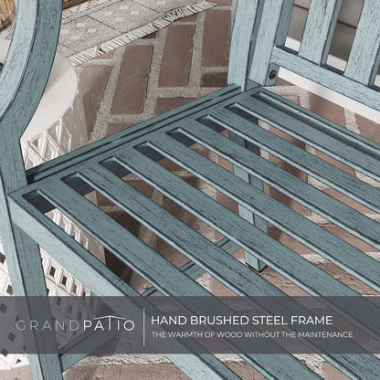 Grand patio Buitenbank voor 3 personen, tuinligstoel voor buiten, terras, balkon, veranda, beschermt tegen wind en regen, alle metalen (lichtblauw)