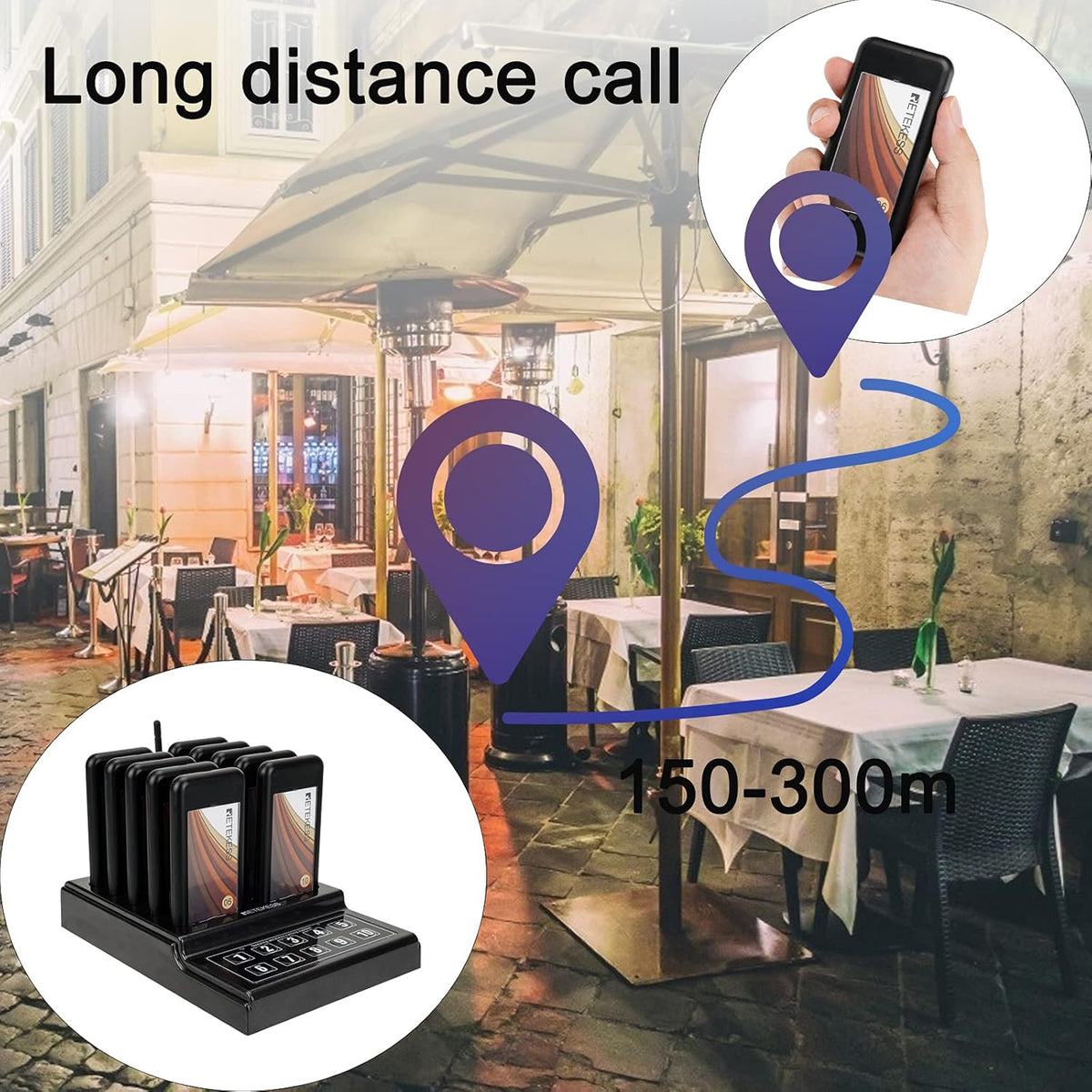 Retekess TD174 Oproepsysteem Pager, Pager Systeem, 300M, 3 Belmodi, Oplaadindicator, Pieper, Semafoonsysteem voor Restaurant, Hotel, Bars