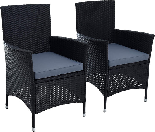 ESTEXO Polyrattan Garden Chair Set, 2-Piece Chair Set, Rattan Chair, Garden Chair, Rattan Chairs, Balcony Chairs, Outdoor Chairs, Balcony Chair, Black - QUORE