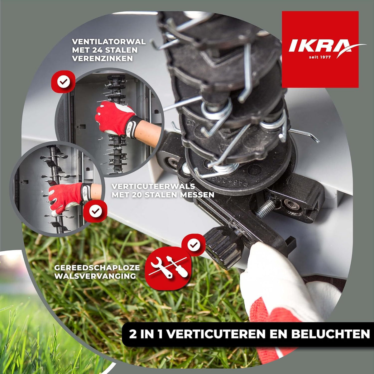 IKRA Elektrische Verticuteermachine Gazonbeluchter IEVL 1840, opvangmand 55l, werkbreedte 40cm, werkdiepte instelbaar, grijs/rood/zwart - QUORE