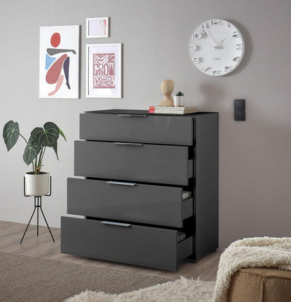 Ladekast – Dressoir – Opbergkast – Kast – Ladenkast – Antraciet Met Glasfront – 90x99x40 cm – Hout En Melamine