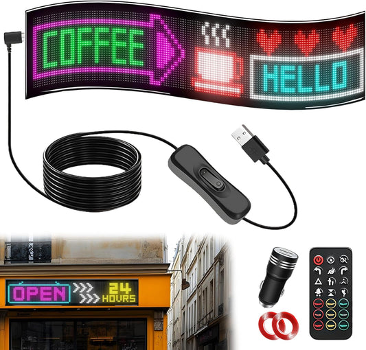 Dubbele rijen programmeerbaar led-lopende schrift, 20 x 78 cm, led-displaybord, ogen voor auto, bluetooth-app-bediening, gepersonaliseerd voor bar, reclame, restaurant, winkel, feestdecoratie (pixels