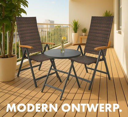 BRUBAKER Set of 2 Polyrattan Garden Chairs Modena - High Backrest Foldable - 8-way adjustable Backrest - Folding Chair Aluminium - Weatherproof - Brown/Grey - QUORE