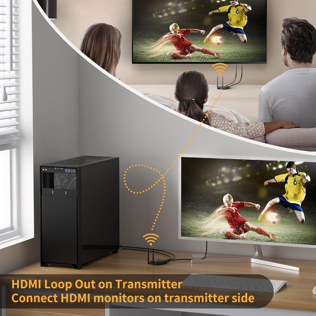 656FT Hdmi draadloze zender en ontvanger, 200 m draadloze HDMI-verlenger, lange afstand met uitloop, ondersteuning 2,4/5 GHz voor het streamen van video/audio van laptop, pc, tv-box naar HDTV