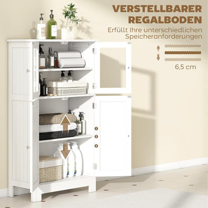 kleankin bathroom cabinet with glass doors and 2 storage compartments Storage cabinet with adjustable shelves Multi-function cabinet, anti-tilt protection, MDF, tempered glass, white, 60 x 30 x 109.5 - QUORE