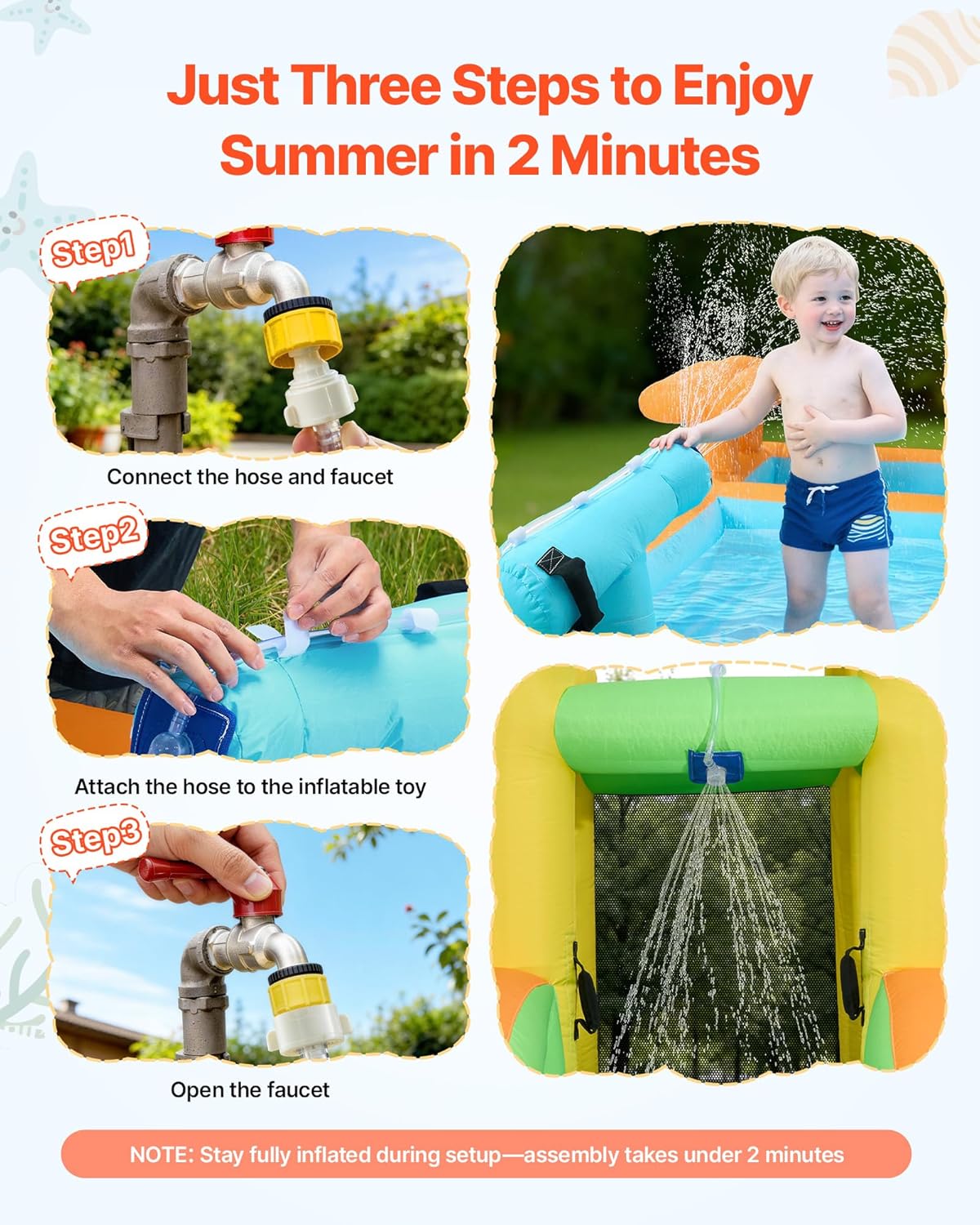 VEVOR Springhuis voor kinderen, opblaasbaar springhuis met luchtblazer, waterglijbaan, uitsmijterkasteel met kasteelspringers, hoge glijbaan, spatzwembad en pretend-marktstand, voor 3 tot 4 kinderen