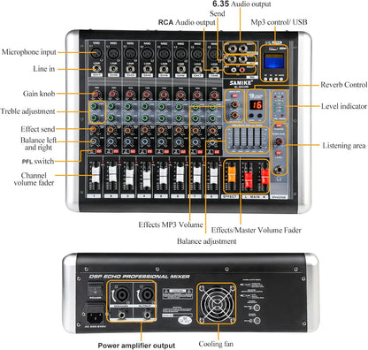 Powermixer met versterker Soundcraft audio mixer 8 kanaals, DJ profi audio interface, streaming muziek live, 2 * 300W geluidskaart 16 DSP reverb-types