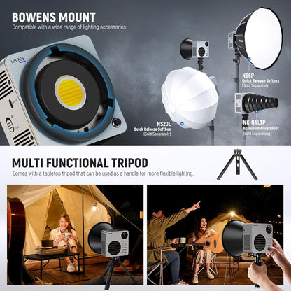 NEEWER HB80B HB80B Led-videolamp, 80 W, met batterij 72 Wh en snel opladen, PD 100 W, app-bediening/2,4 G, mini-licht continu COB tweekleurig, draagbaar, voor studio, 26500 lx/1 m, 2700-6500 K
