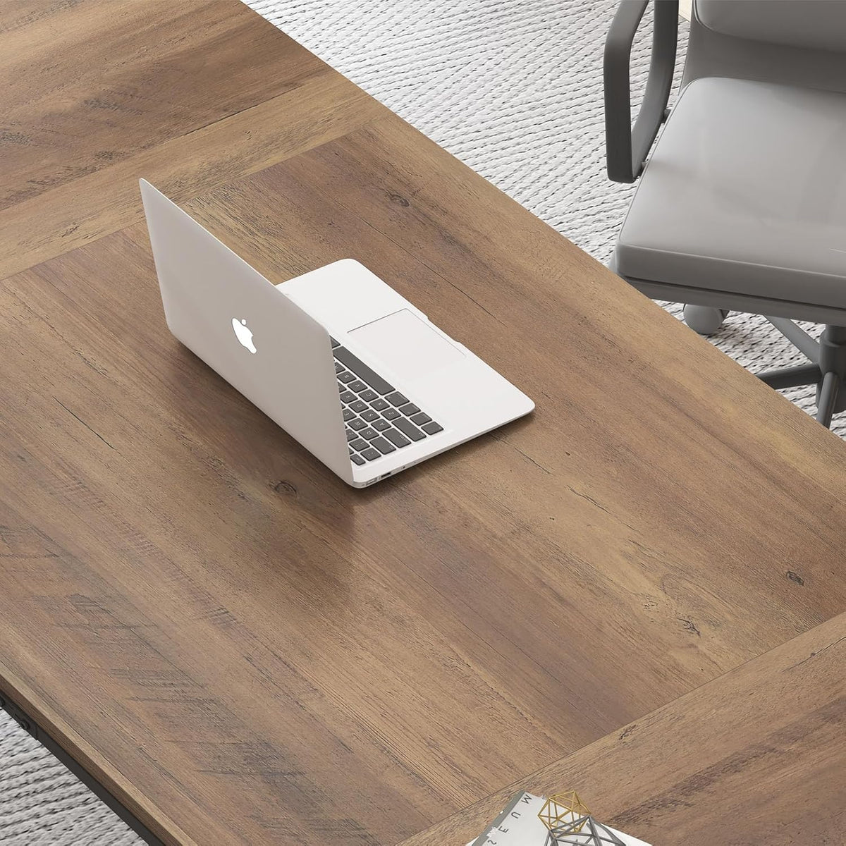 LVB Rustiek Groot Bureau voor Thuiskantoor, 70.8" Lang en Breed Computerbureau, Houten Metalen Werktafel voor Leren Schrijven Gamen, Boerderij Dubbel Monitor Werkstation Executive Computer Desk, Licht